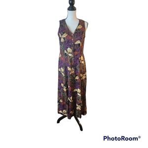 Coco Blanco Vintage Colorful, Floral  Button Up Maxi Dress. Size 8.